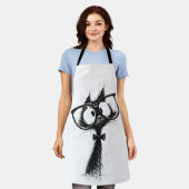 Grappige nerdkat met bril en vlinderdas Dames Wit Schort (Gedragen)