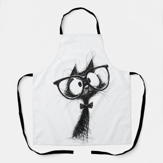 Grappige nerdkat met bril en vlinderdas Dames Wit Schort (Voorkant)