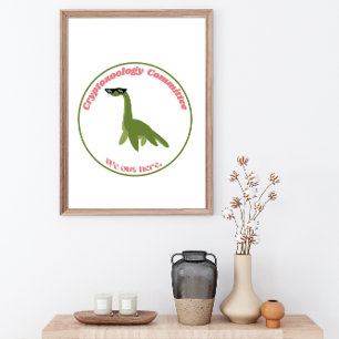 Grappige Nessie Cryptid Club, Groen & Roze Retro Poster