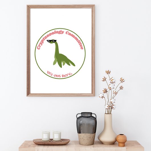 Grappige Nessie Cryptid Club, Groen & Roze Retro Poster