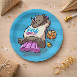 Grappige Neushoorn Feest Dier Zwembad Opblaasbaar  Papieren Bordje