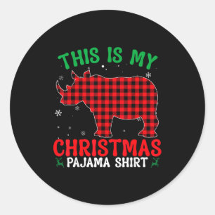Grappige Neushoorn Kerst Pj Pyjama Mannen Vrouwen Ronde Sticker