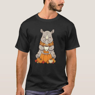 Grappige Neushoorn Koffie Herfst Dankdag Dames Her T-shirt