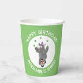 Grappige neushoorn op eenwieler gepersonaliseerde  papieren bekers (Achterkant)
