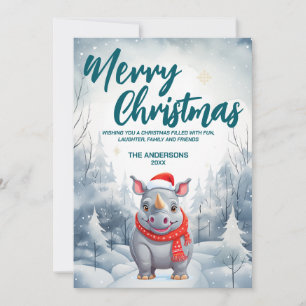 Grappige neushoorn Vrolijk Kerstboom sneeuw Vakant Feestdagenkaart