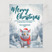 Grappige Neushoorn Vrolijk Kerstmis boom sneeuw Va Feestdagenkaart (Voorkant)