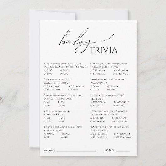 Grappige Neutral Baby shower Trivia Kaart (Voorkant)