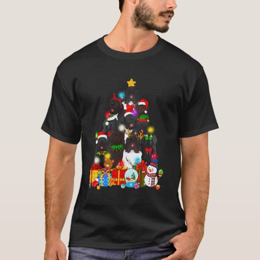 Grappige Newfoundland kerstboom lichten cadeau hon T-shirt (Voorkant)