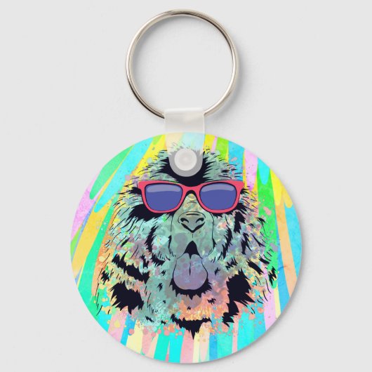 Grappige Newfoundlander Honden Zonnebril Design Sleutelhanger (Voorkant)