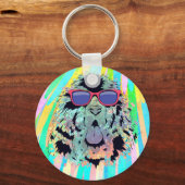 Grappige Newfoundlander Honden Zonnebril Design Sleutelhanger (Voorkant)