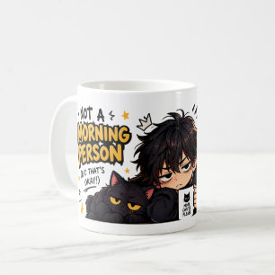Grappige Niet 's Ochtends Mens Coffee Chibi Kat Koffiemok
