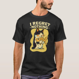 Grappige “Niets Te Betreuren” Kat Met Vis Vintage T-shirt