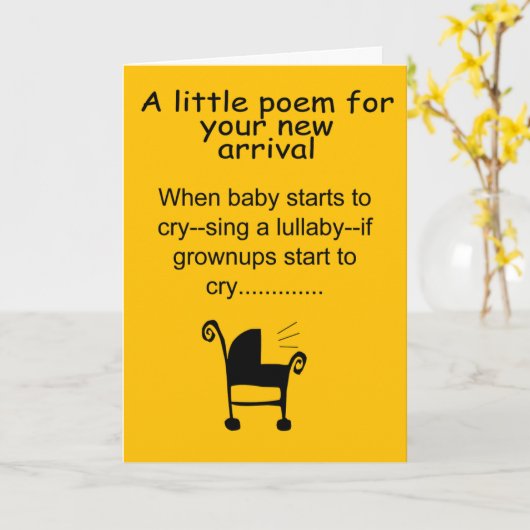 Grappige nieuwe baby kaart (Gele Bloem)