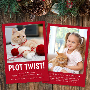 Grappige Nieuwe Kittens Familie Foto Rode Kerst Feestdagenkaart