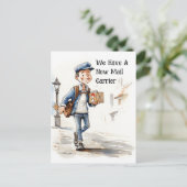 Grappige nieuwe postbode bewegende aankondiging briefkaart (Staand voorkant)