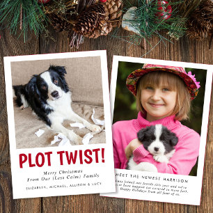 Grappige Nieuwe Puppy Familie Foto Kerstmis Feestdagenkaart
