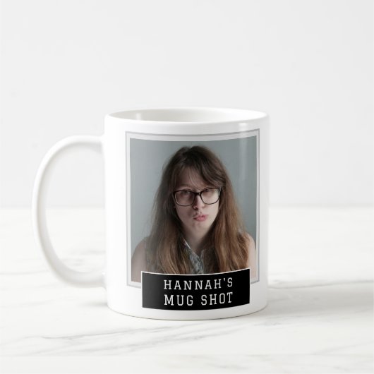 Grappige nieuwigheid Mugshot gepersonaliseerde fot Koffiemok (Links)