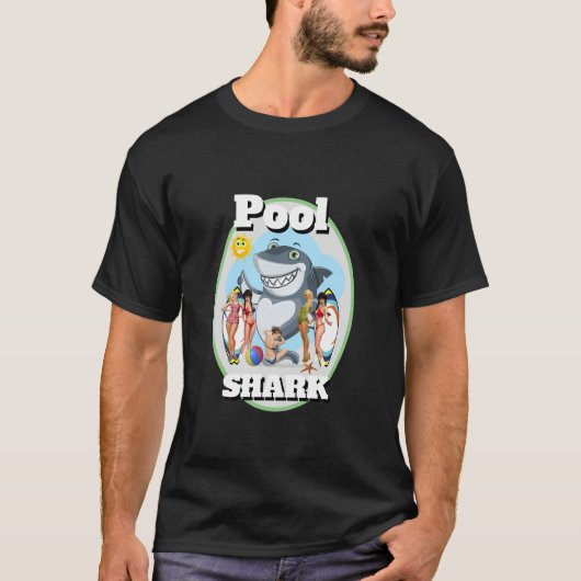 Grappige nieuwigheid POOL HAAI biljart 8 Ball T-shirt (Voorkant)