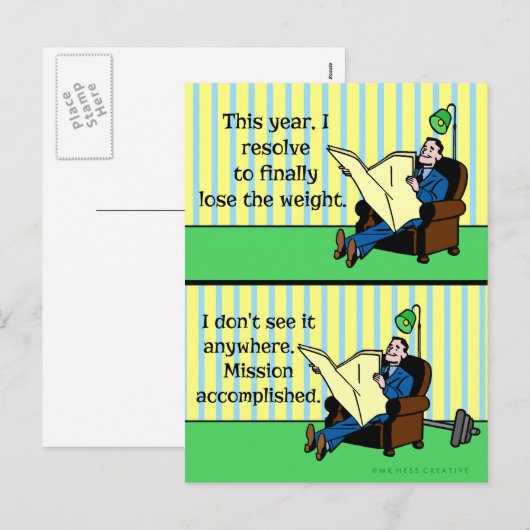 Grappige Nieuwjaarsvoornemens Retro Gewichtsverlie Feestdagenkaart (Voorkant / Achterkant)