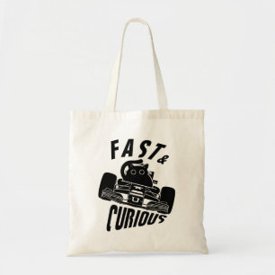 Grappige nieuwsgierige auto rijden kat tote bag
