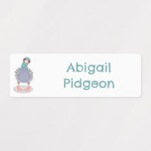 Grappige nieuwsgierige duif cartoon gepersonalisee labels (Design 2)