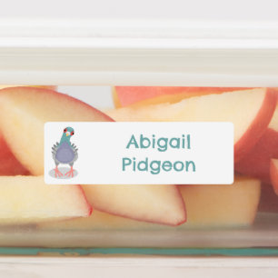 Grappige nieuwsgierige duif cartoon gepersonalisee labels