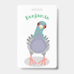 Grappige nieuwsgierige duif cartoonillustratie badge