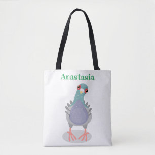 Grappige nieuwsgierige duif cartoonillustratie tote bag