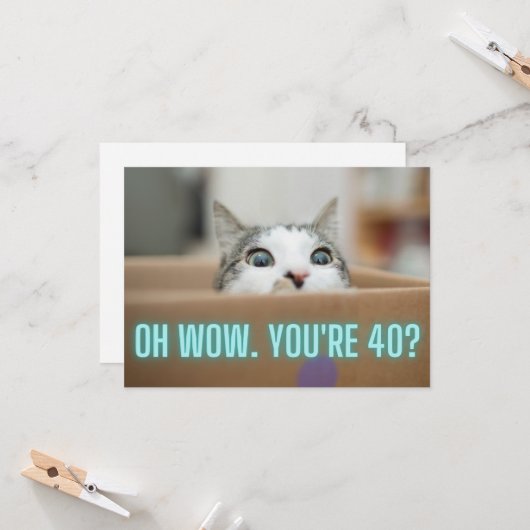 Grappige Nieuwsgierige Kat 40e Verjaardag Kaart (Voorkant / Achterkant in situ)