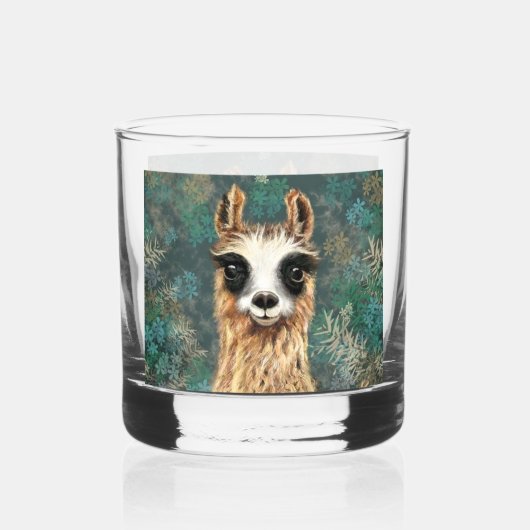 Grappige nieuwsgierige lama whisky glas (Voorkant)