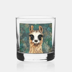 Grappige nieuwsgierige lama whisky glas