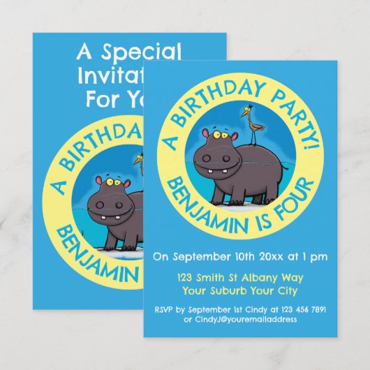 Grappige nijlpaard gepersonaliseerde cartoon kaart (Voorkant / Achterkant)