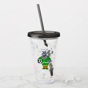 Grappige nijlpaard-voetbalspeler cartoonillustrati acryl drinkbeker