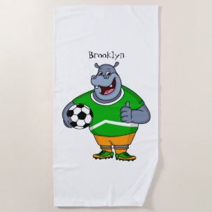 Grappige nijlpaard-voetbalspeler cartoonillustrati strandlaken