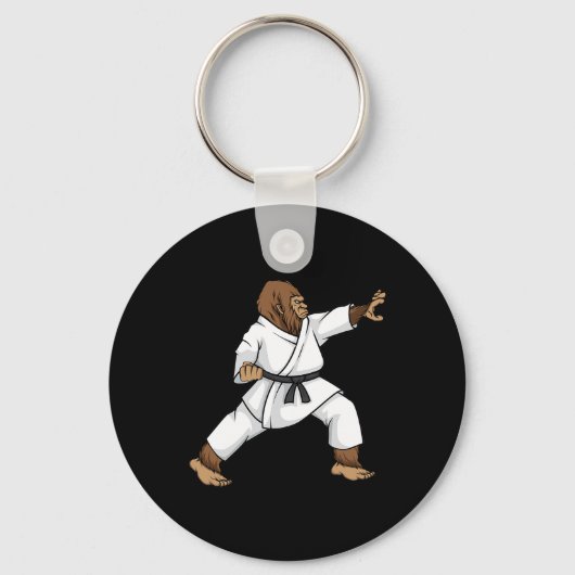 Grappige Ninja Bigfoot doet karate met Samurai Des Sleutelhanger (Voorkant)