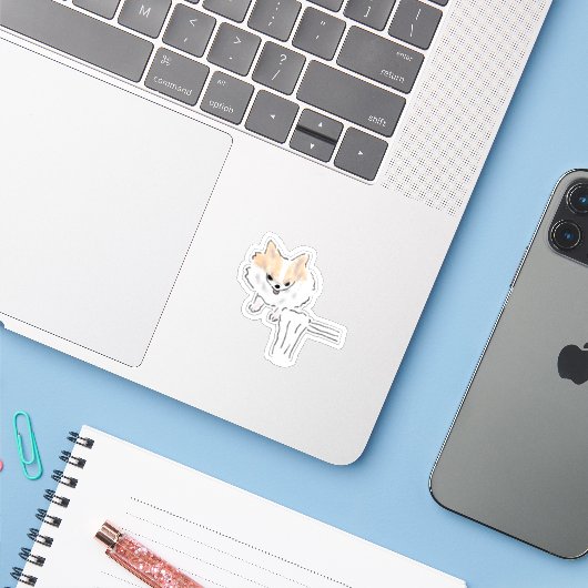 Grappige Noedel Pomeranian Hond Illusie Illustrati Sticker (Laptop met iPhone)