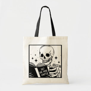 Grappige 'nog één hoofdstuk' boekachtig skelet tote bag