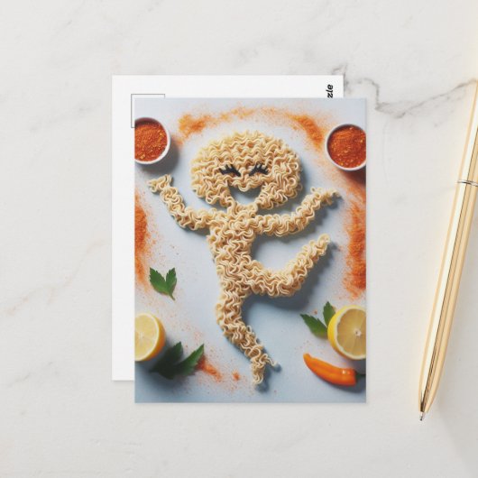Grappige Noodle Persoon Food Art Briefkaart (Voorkant / Achterkant in situ)