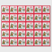 Grappige notenkraker familie van vier rode kerst w cadeaupapier (Vlak)