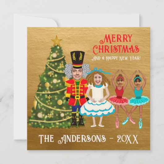 Grappige notenkraker familie van vier | Tweelingme Feestdagenkaart (Voorkant)