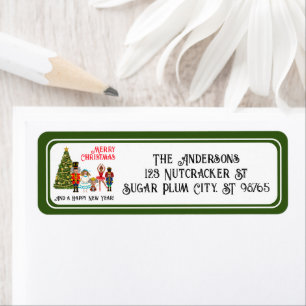 Grappige notenkraker familie van vijf groene kerst etiket