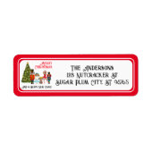 Grappige notenkraker familie van vijf rode kerst etiket (Voorkant)