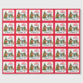 Grappige notenkraker familie van zes rode kerst wr cadeaupapier (Vlak)