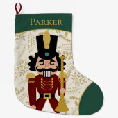 Grappige notenkraker groen en beige grote kerstsok (Voorkant)