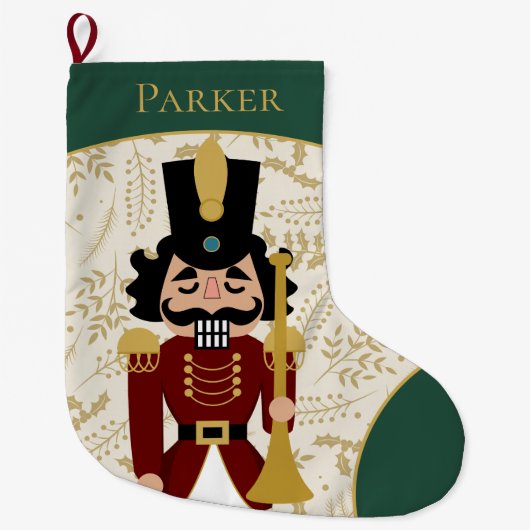 Grappige notenkraker groen en beige grote kerstsok (Voorkant)