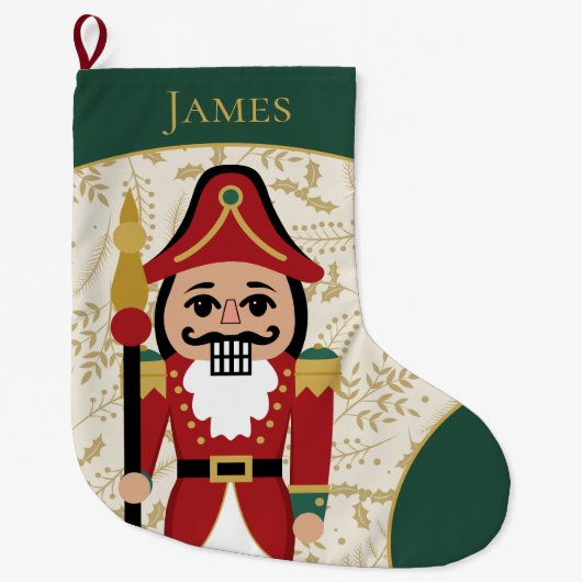 Grappige notenkraker groen en beige grote kerstsok (Voorkant)