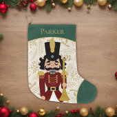 Grappige notenkraker groen en beige grote kerstsok