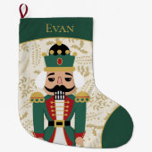 Grappige notenkraker groen en beige grote kerstsok (Voorkant)