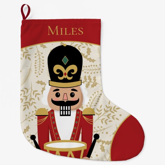 Grappige notenkraker rood en beige grote kerstsok (Voorkant)