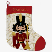 Grappige notenkraker rood en beige grote kerstsok (Voorkant)